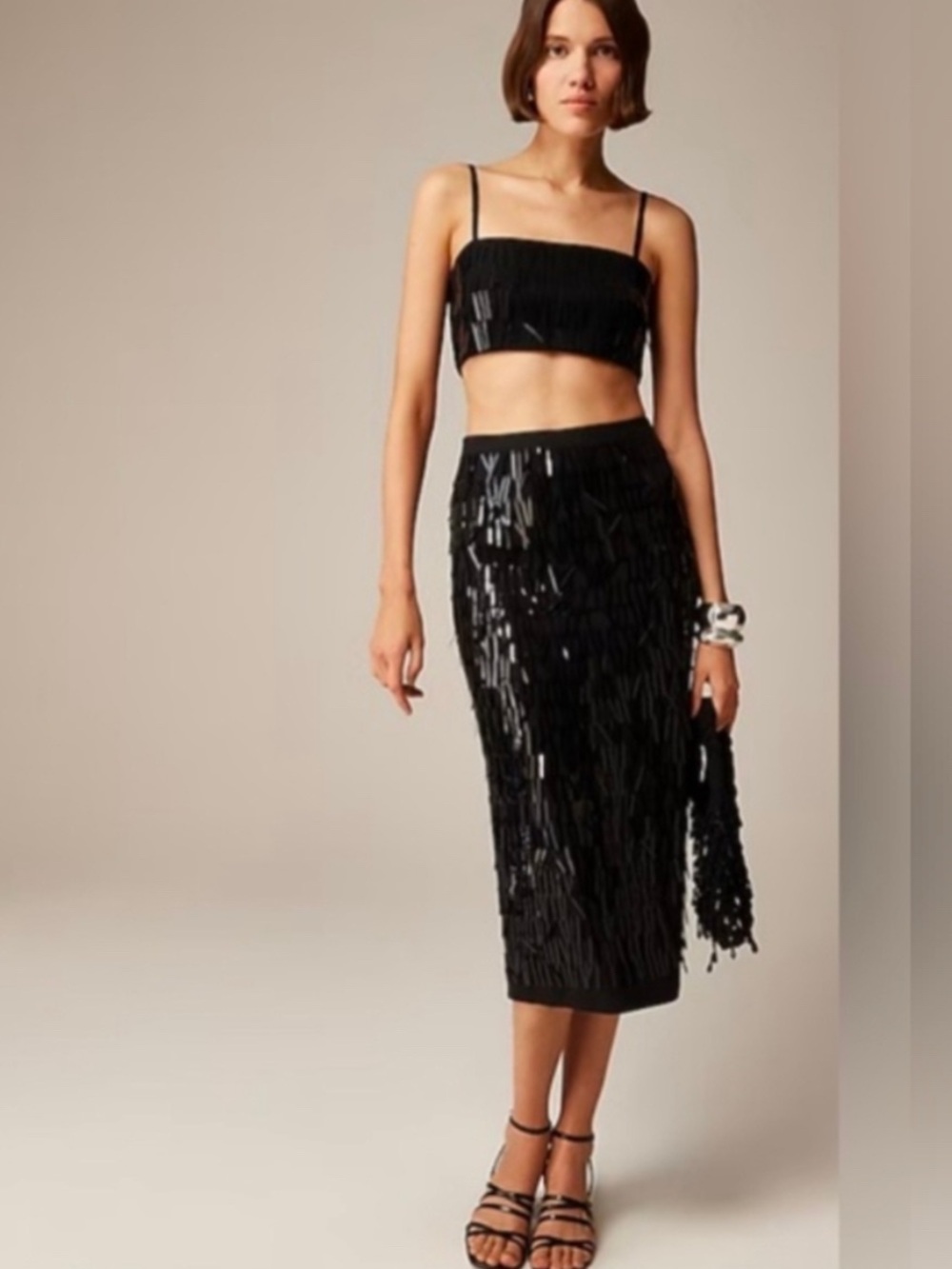 J crew collection black Sequin Midi Skirt - Elegant Evening Wear